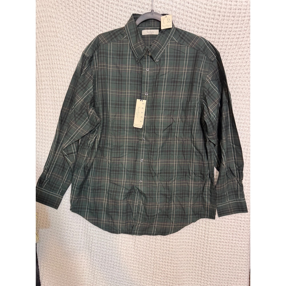 Turnbury Mens Green Plaid Long Sleeve Button‎ Down Shirt Size L 35